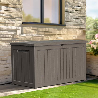 PatioZen 100 Gallon Resin Deck Box, Lockable Patio Outdoor Storage Box for Furniture, Garden Tools and Tools Storage, Waterproof Outside Storage Boxes - Black