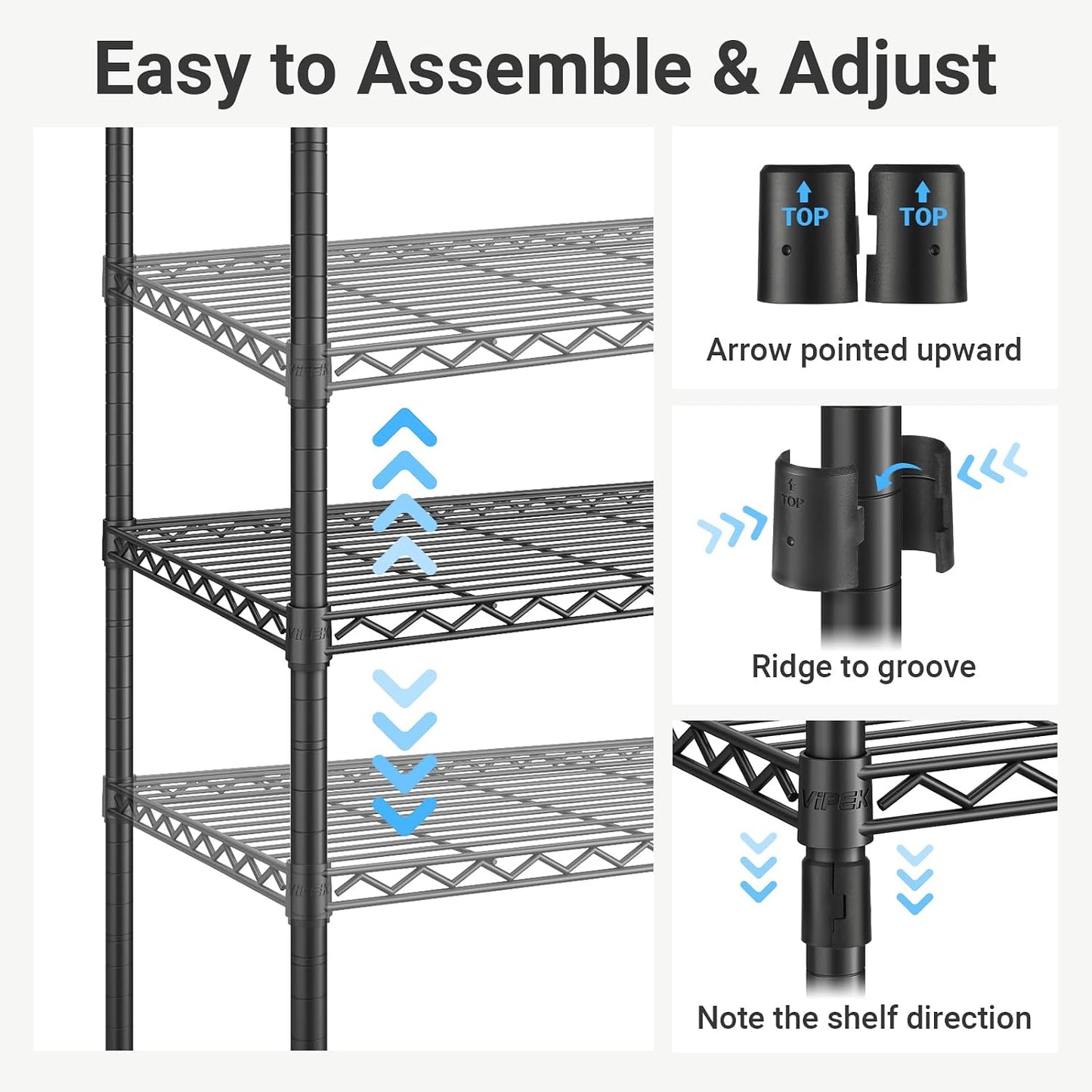 VIPEK V40 Heavy Duty Clothes Rack, 1110lbs Capacity Sturdy Metal Garment Rack, Clothing Rack with 6 Shelves & 4 Hang Rods, Adjustable Open Wardrobe Closet Organizer for Bedroom/Apartment/Retail, Black