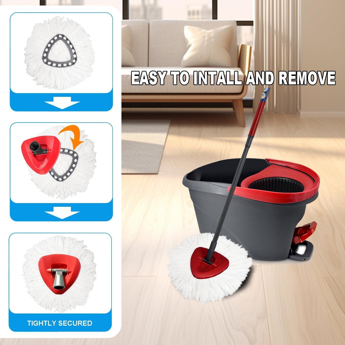 Easywring 1-Tank System,Mop Replacement Heads for O-Ceda Mop Replace Head, Spin Mop Heads Replacements, Microfiber Spin Mop Refills, Easy Cleaning Mop Head Replacement (White-3pcs)
