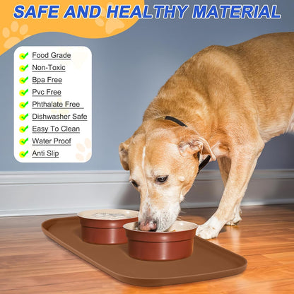 SMILOOL Silicone Pet Food Mat with Raised Edge for Food and Water Bowl, Dog Feeding Mats, Cat Food Trays for Floor Waterproof, Rubber Tray for Dogs and Cats, 19 x 12 x 0.7 Black