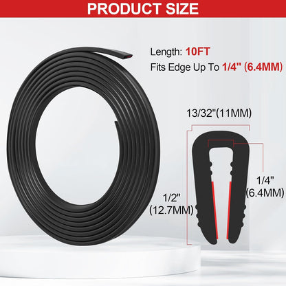 ToLanbbt Rubber Edge Trim U Channel, 1/16" Self Adhesive Sheet Metal Edge Guard Protector, EPDM Seal Strip for Car Doors, Steel Plates, Glass, Hatches, Table Corners, Fit 1/16"(1.6mm), 10Ft, Clear