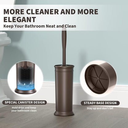 Toilet Brush and Holder 2 Pack, Toilet Bowl Brush with Extra Long Handle, Toilet Scrubber and Covered Holder, Toilet Brushes for Bathroom-Space Saving, Covered Brush, Durable, Deep Cleaning(Black)
