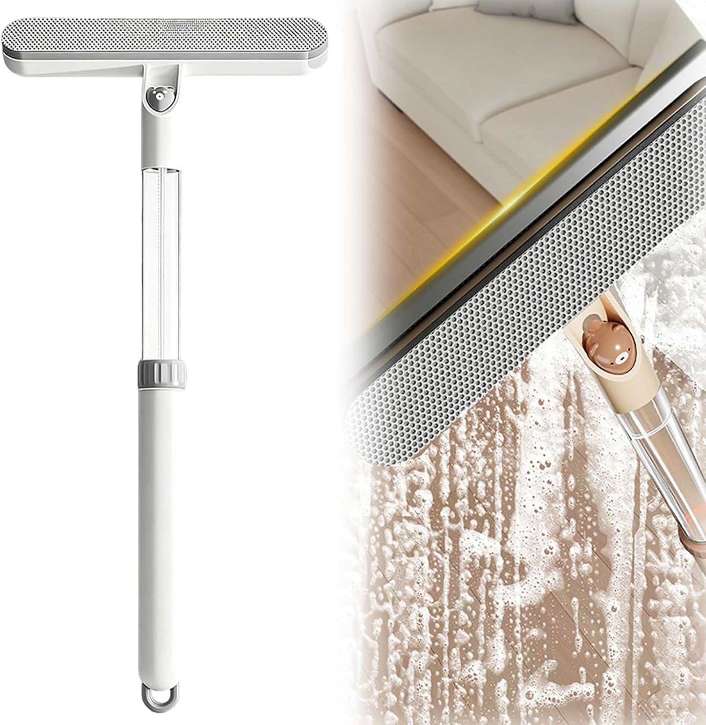 5-in-1 Double-Sided Window Screen Cleaning Brush， Multi-Purpose Cleaning Brush，with Retractable Handle and Built-in Crevice Brush, Dry and Wet Use， for Home, Office & Porch Screens (Khaki)
