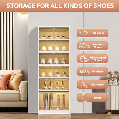 SYNCVIBE Shoe Rack Organizer for Closet Entryway Foldable Sneaker Storage Shoe, Collapsible Shoe Cabinet, Stackable Shoe Storage Cabinet with Lids for Living Room (6 Tiers 24 Pairs)
