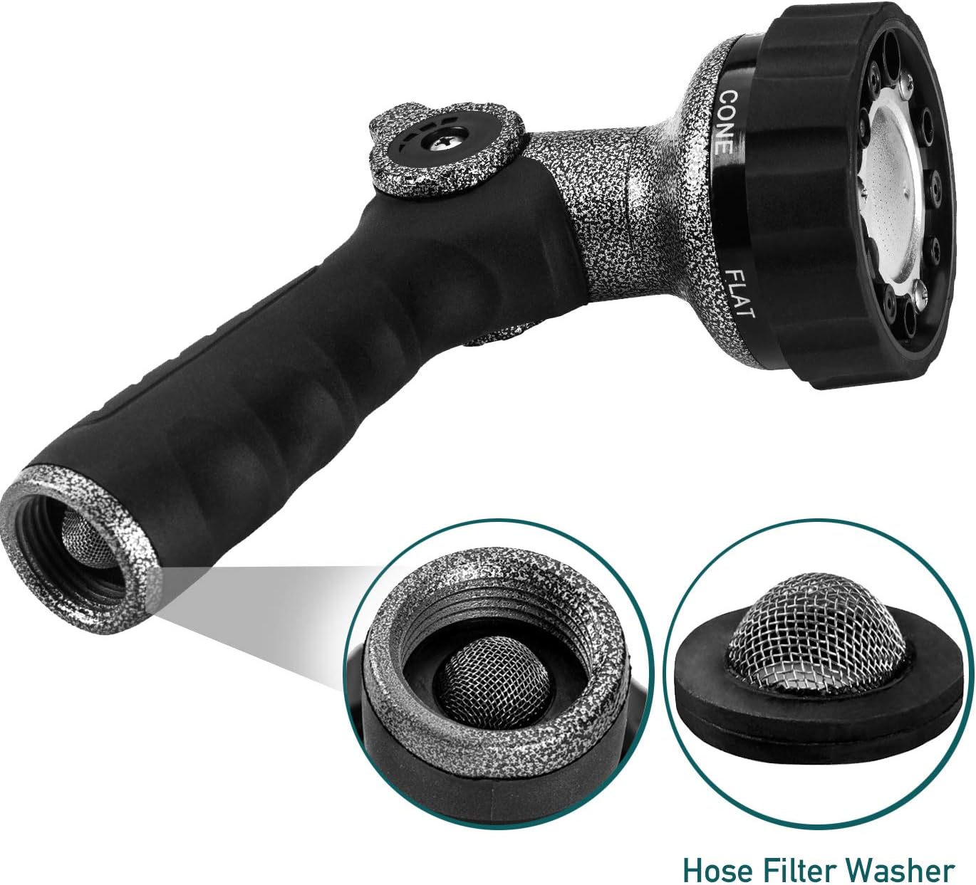 GREEN MOUNT Garden Hose Nozzle, Water Hose Spray Nozzle with Thumb Control On Off Valve for Easy Water Flow Control, Black-grey