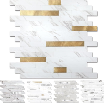 Yipscazo 2026 New Upgrade 11.34" X 11.57" Peel and Stick Backsplash, Stick on Backsplash Tiles for Kitchen, Bathroom, Fireplace (10 Sheets, Beige Rocks + Rose Gold)