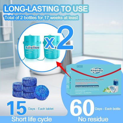KIISIISO Toilet Bowl Cleaners-6 Pack, Automatic Toilet Tank Cleaner Tablets in Bottles, Long-Lasting Powerful Cleaning, Prevents Bathroom Stain & Odors Build Up, Septic Safe, Blue Water