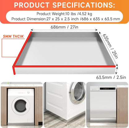 Heavy Duty 304 Stainless Steel Washing Machine Pan, 27" x 25" x 2.5" | Washing Drain Pan, Washing Machine Tray, Washer Pan, Floor & Wood Deck Protection, No Hole