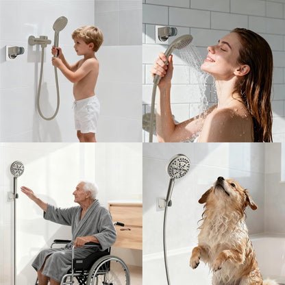 Hibbent Shower Head Holder, Strong Adhesive, Waterproof, Height Adjustable, Wall Mount, No Drilling, Matte Black