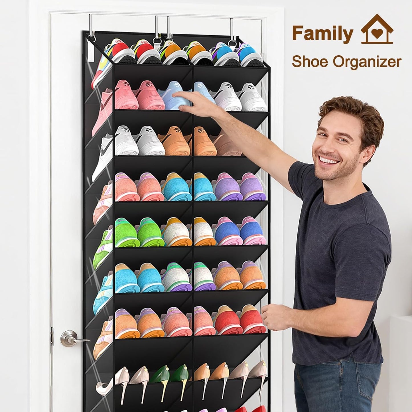 UVIAHOMI 20-30 Pairs Over the Door Shoe Organizer, Clear Pockets Hanging Shoe Storage for Closet, 10-Tier Door Shoes Rack, Handing Shoes Holder Fit All the Family's Sneakers, Boots, Heels, White