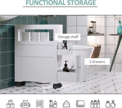 HOMCOM 6.25" x 20.5" x 28.25" Wood Rolling Narrow Bathroom Side Storage Cabinet - Gray