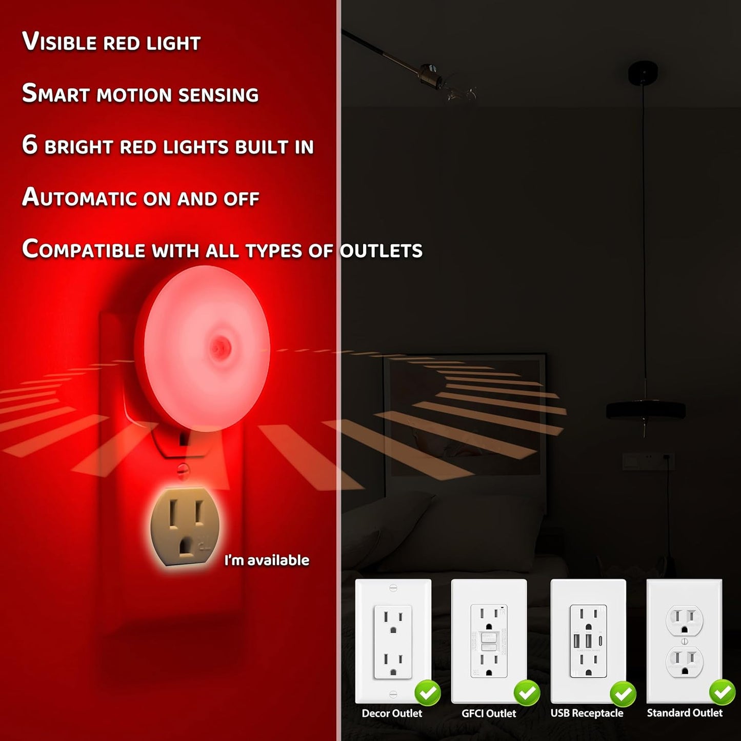 Motion Sensor Night Light, 2 Pack Motion Activated Night Light Plug in, Automatic ON OFF, 3200K Warm Hue, LED Nightlights Plug into Wall, for Bathroom, Kitchen, Bedroom, Kids room, Hallway, Stairway