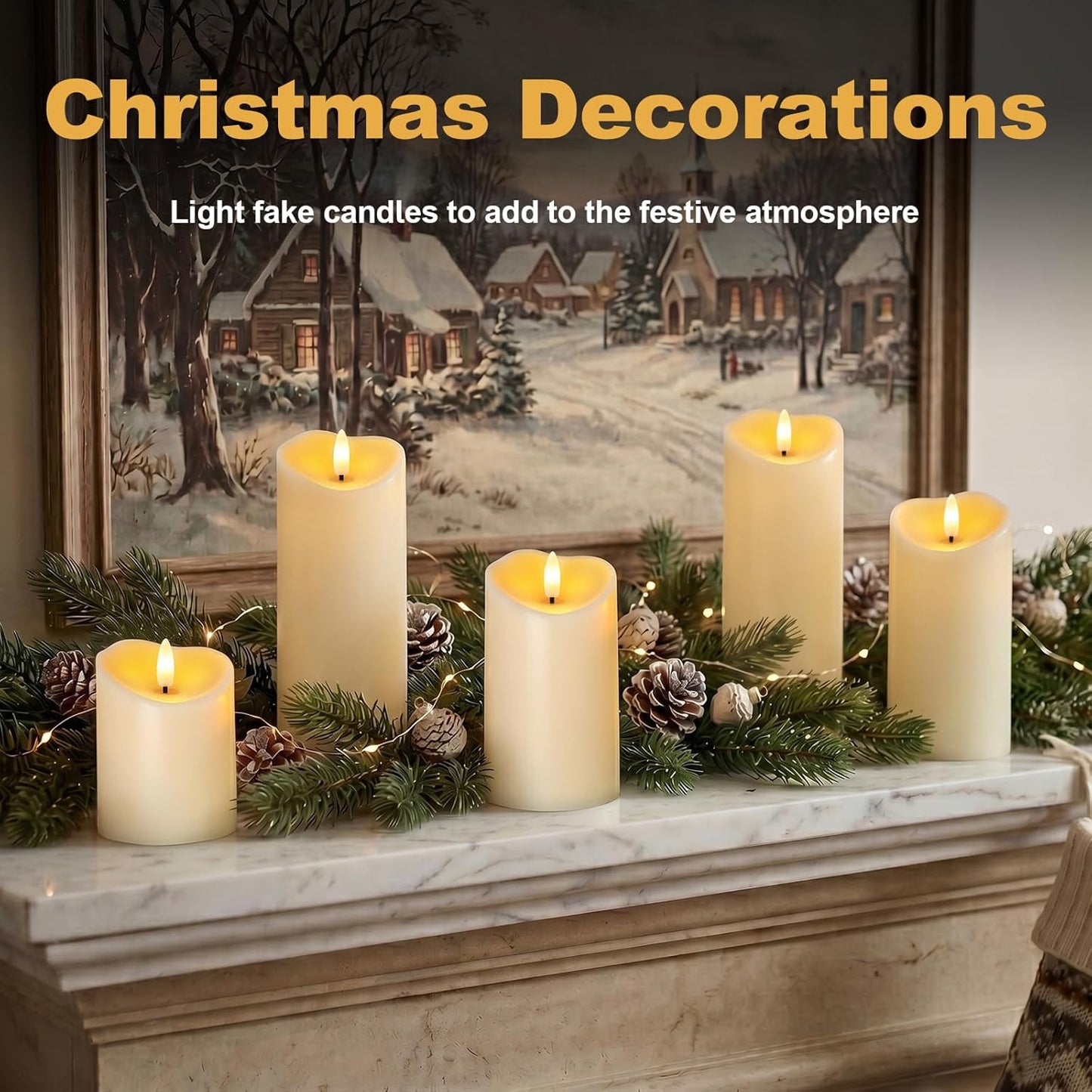 Amagic IP65 Waterproof Outdoor Flameless Candles with Remote, LED Candles Battery Operated with Timer, Flickering Fake Pillar Candle for Outside Patio Yard Decor, Ivory, Set of 5, D3 X H4 5" 6" 8" 8"