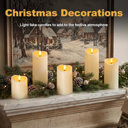 Amagic IP65 Waterproof Outdoor Flameless Candles with Remote, LED Candles Battery Operated with Timer, Flickering Fake Pillar Candle for Outside Patio Yard Decor, Ivory, Set of 5, D3 X H4 5" 6" 8" 8"