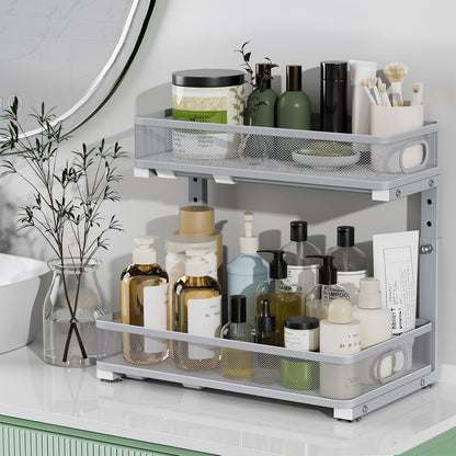 Under Sink Organizer 2 Pack, High Adjustable 2 Tier Under Sink Organizers and Storage, Slide out Metal Cabinet Organizers, Pull out Storage Drawer Shelf for Kitchen Bathroom Cabinet (Black-1pack)