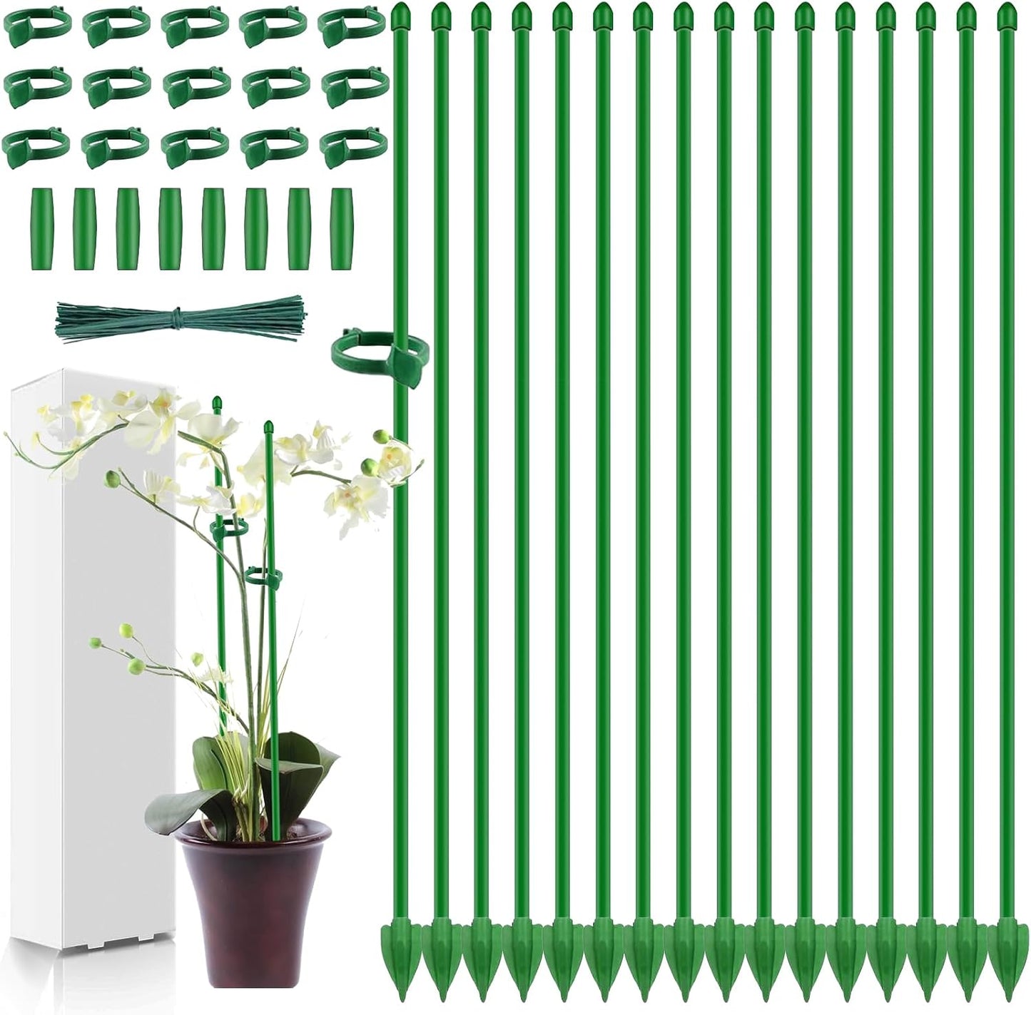 10pcs 15 inch Plant Support Stakes for Indoor Plants | Garden Orchid Sticks Extended to 3ft 4ft 5ft Plant Suport Stakes with Clips for Monstera Tomato Orchid Potted Plants Flower