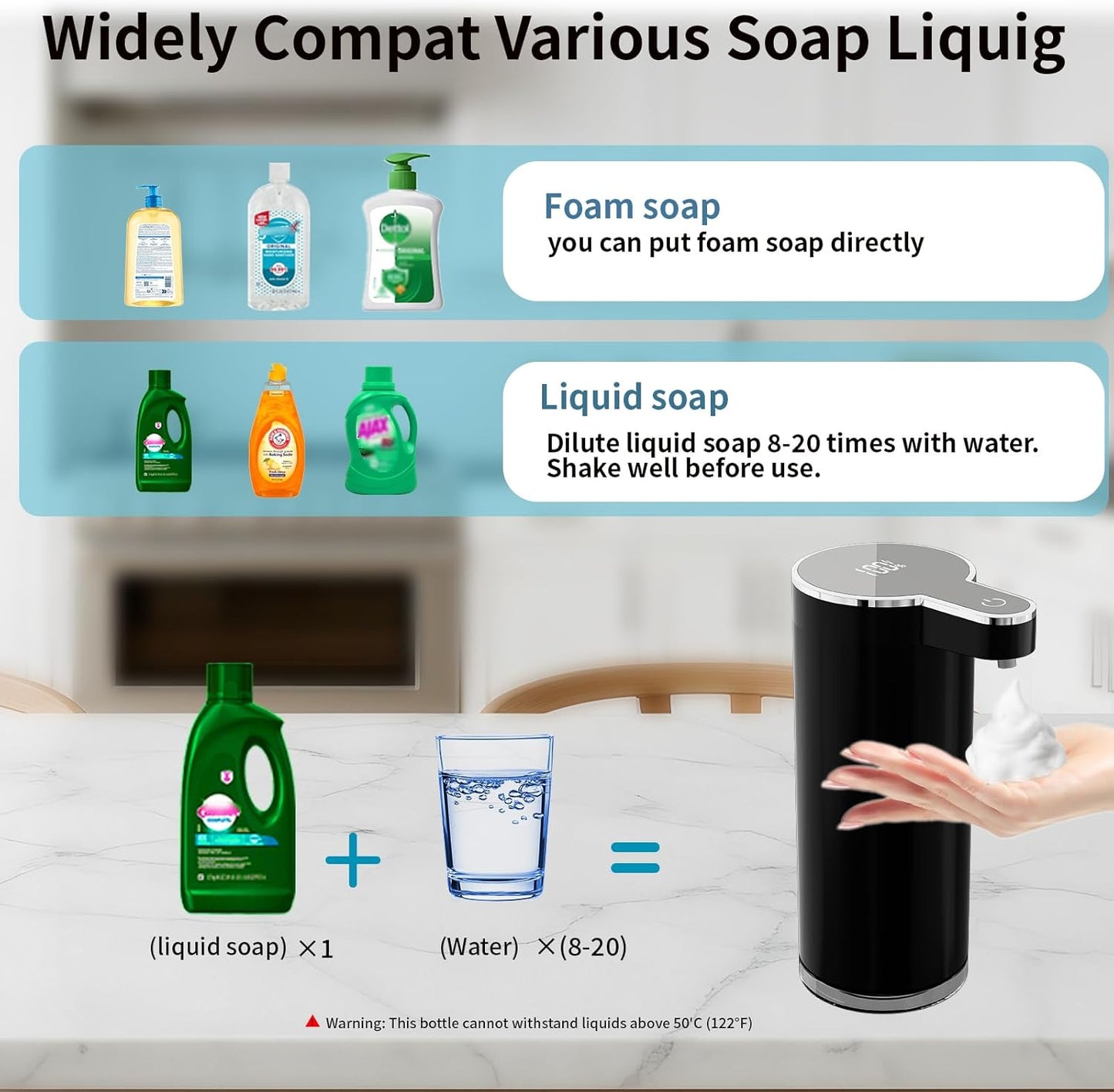 Automatic Foaming Soap Dispenser,Touchless Foam Soap Dispenser,12oz Rechargeabled Wall Mounted Smart for Bathroom and Kitchen Dish Soap,Easy for Toddlers（Brushed Silver）