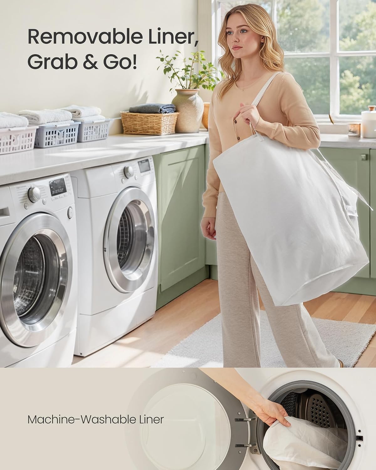 SONGMICS Laundry Hamper with Lid, 23.8 Gallon (90 L) Synthetic Rattan Clothes Laundry Basket with Lid and Handles, Foldable, Removable Liner, Chestnut Brown ULCB051K02
