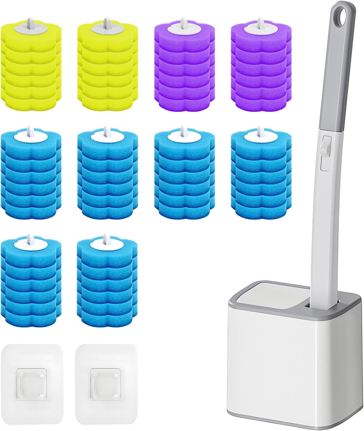 2 Pack Disposable Toilet Brush and Holder Set, Disposable Toilet Cleaning System Extended Handle with 48 Toilet Wand Refills, Toilet Brush for Toilet Bowl Cleaners, Bathroom Cleaning, Bathtub