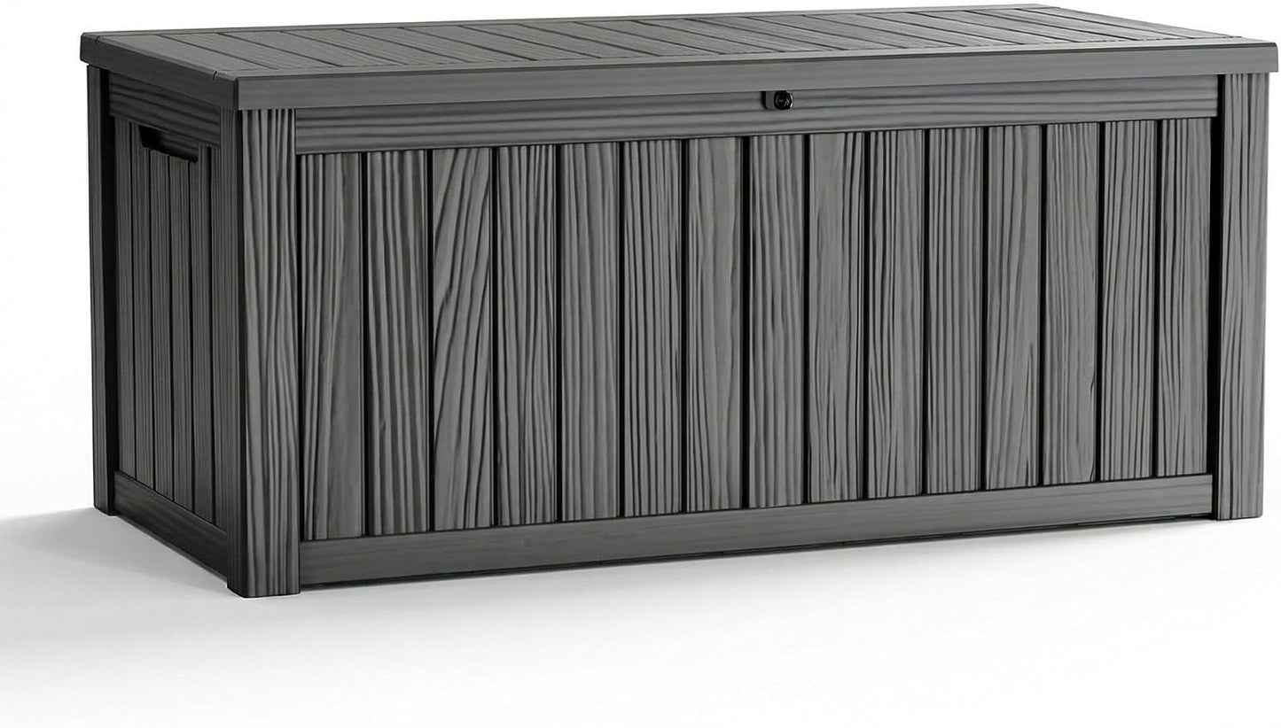 230 Gallon Large Outdoor Storage Box Waterproof, UV Resistant Resin Deck Box with Hydraulic Rod & Lockable Latch for Patio Furniture, Outside Storage Box for Garden Tools, Patio Cushions, Black