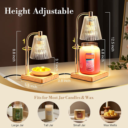 Marycele Candle Warmer Lamp with Timer & Dimmer - Mothers Day Gifts for Women Mom Her, Aesthetic Office Home Decor, Adjustable Height Wax Melter for Candle Jar & 3-Wick Candles (2 Bulbs Included)