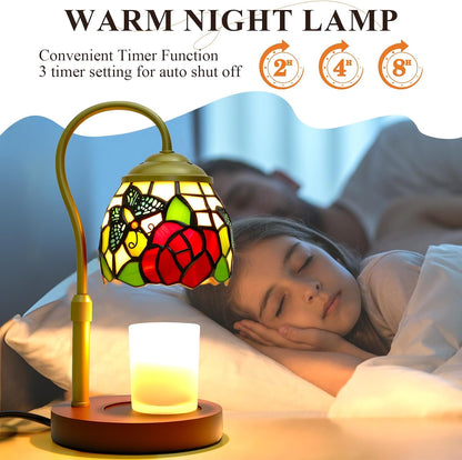 Candle Warmer Lamp with Timer Dimmer - Height Adjustable Wax Melt Warmer for Jar Candles, Blown Art Glass Candle Warming Lamp with 2 Bulbs Birthday Gifts for Mom Women Candle Holders for Home Decor