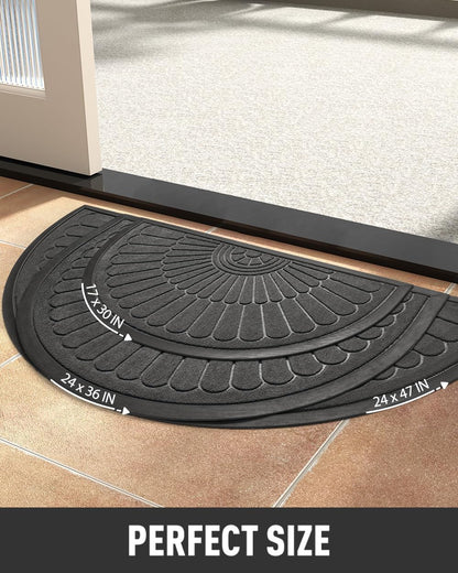 tchdio Door Mat Outdoor Indoor Entrance Doormat-Semicircular Durable Rubber Non Slip Front Door Mat for Outside Inside Entry Entryway Dirt Trapper WelcomeMat for Muddy Paws and Shoes-Black 17”x30”