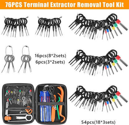 Terminal Pin Removal Tool Kit 82 Pcs Depinning Electrical Connector Pin Extractor Tool Set Wire Terminal Release for Automotive Car Household Devices - Black
