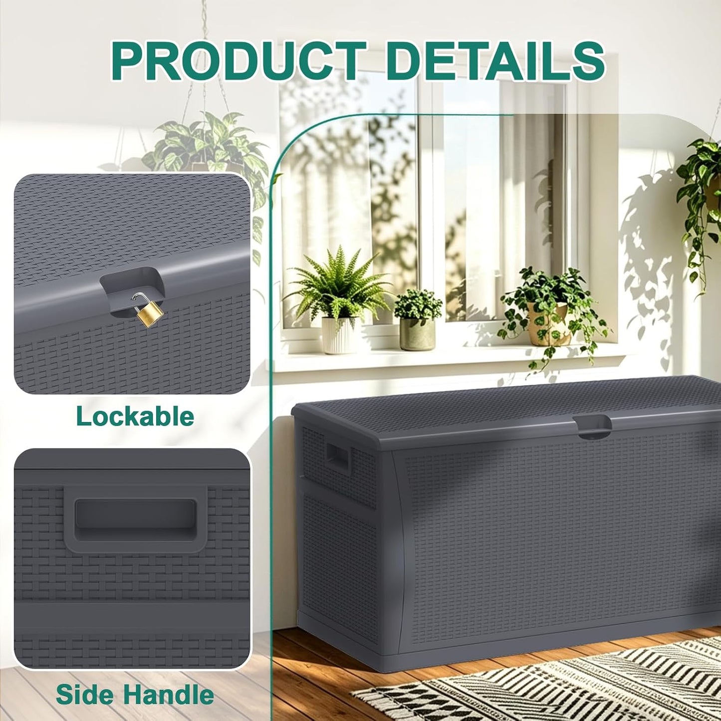 EHHLY Outdoor Storage Box Large-120 Gallon Deck Box with Hydraulic Pistons&Lockable Secure, Waterproof Resin Package Delivery Box for Outside Porch, Curbside, Patio, Home