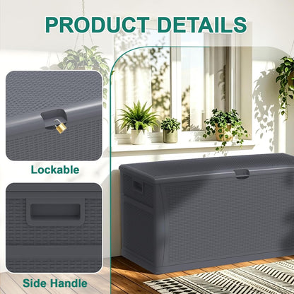 EHHLY Outdoor Storage Box Large-120 Gallon Deck Box with Hydraulic Pistons&Lockable Secure, Waterproof Resin Package Delivery Box for Outside Porch, Curbside, Patio, Home
