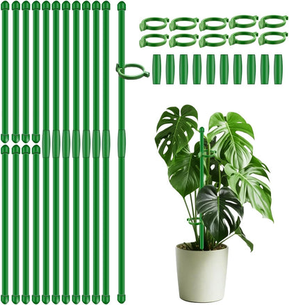 20Pcs Plant Support Stakes 17 inch SupKing Garden Orchid Sticks Extended to 3ft 4ft 5ft Plant Poles with Clips for Indoor Outdoor Potted Tomato Rose Amaryllis Vegetables Comes with 20 Ties（Green）