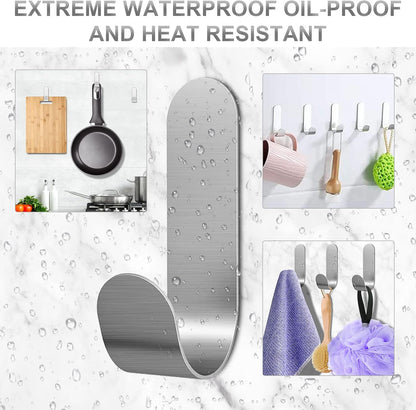 ATDOALL Adhesive Towel Hooks, 20 PCS Stainless Steel Self Adhesive Wall Hooks, Black Heavy Duty Shower Hook, Waterproof Oilproof Rustproof for Bathroom, Kitchen, Living Room