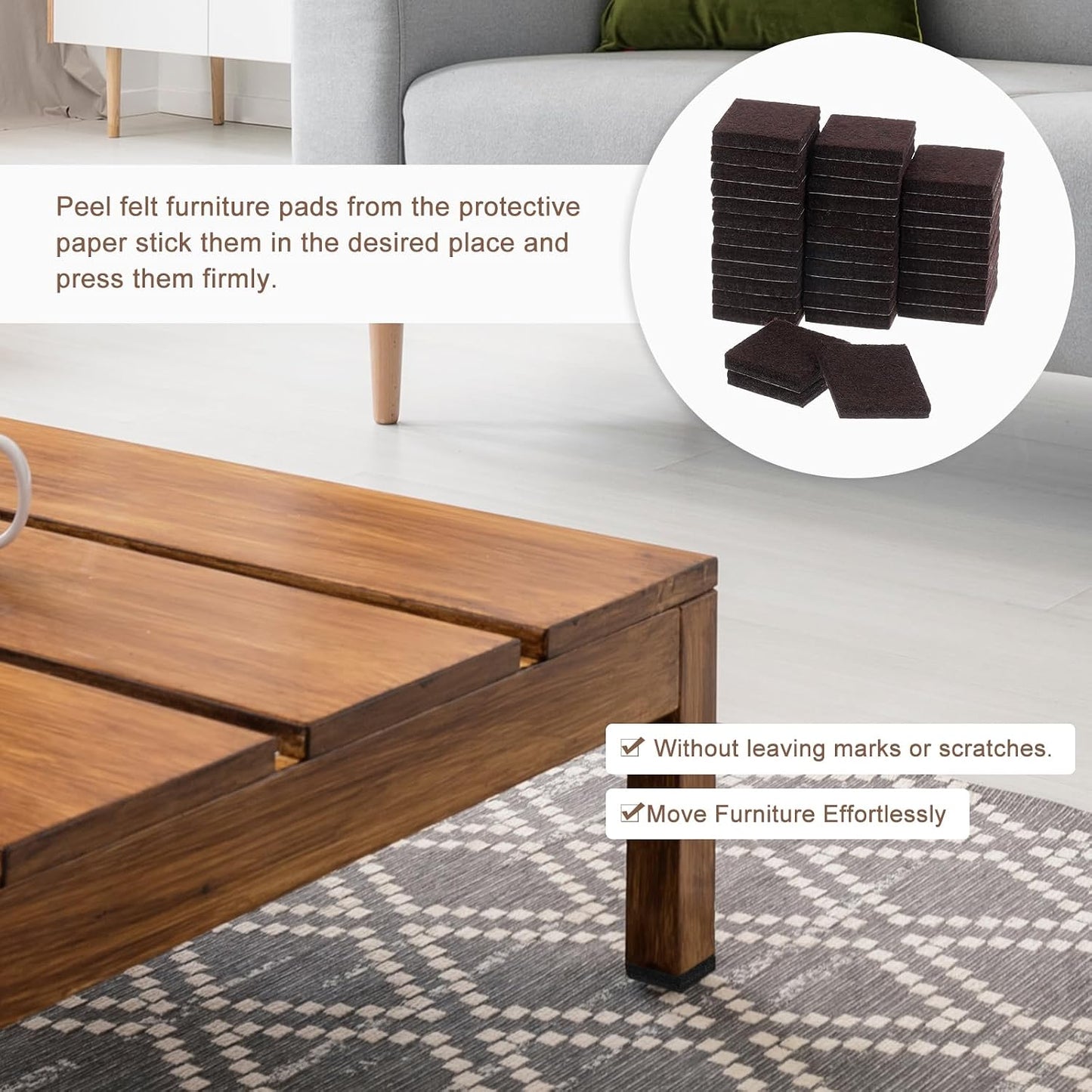 uxcell Furniture Pads, 36Pcs 1.5" - Square Self Adhesive Felt Furniture Pads, Floor Protectors for Furniture Feet Chairs Legs Hardwood Floors (Black)