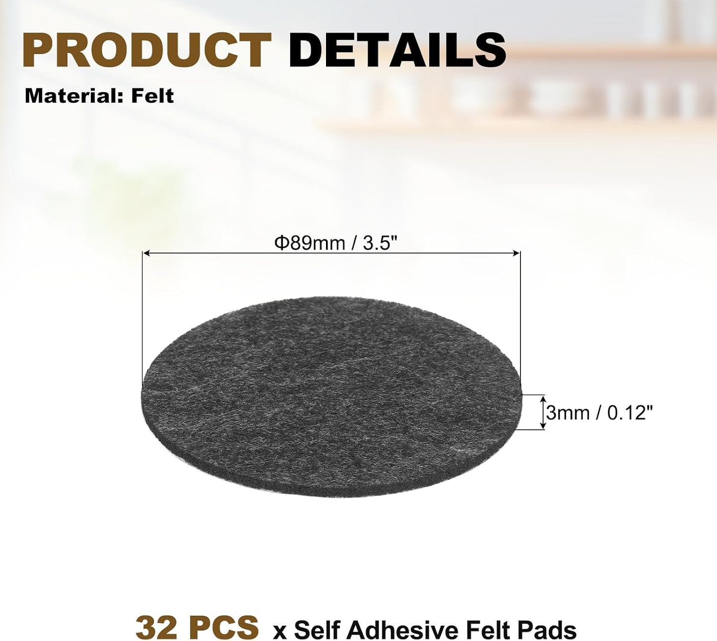 uxcell 32Pcs Non Slip Furniture Pads, 3" Round Self Adhesive Felt Bumpers Noise Reducing Furniture Feet Floor Protector for Chairs Tables Furniture Legs (White 0.2" Thick) - Colors B
