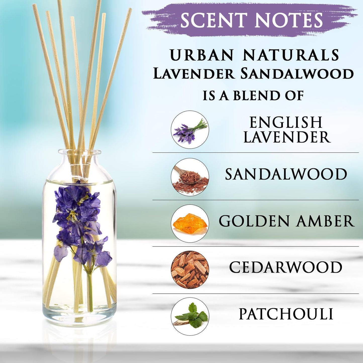 Urban Naturals Smoked Vanilla Reed Diffuser Set with Vanilla Bean, Sandalwood & Leather | Made in the USA - Colors A