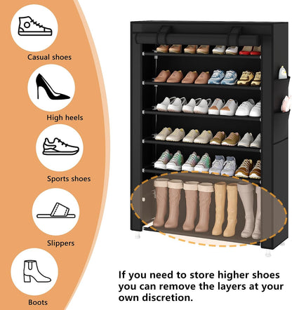 Laiensia 9-Tier Vertical Shoe Rack Organizer, Space Saving Shoe Storage Organizer, Non-Woven Cover Shoe Shelf Holds 36-45 Pairs for Bedroom, Hallway, Closet Entryway, Black