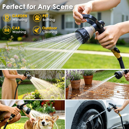 FANHAO Heavy Duty Fireman's Hose Nozzle, Metal Water Nozzle with 8 Spray Patterns, High Pressure Garden Hose Sprayer with Lever Control and Non-Slip Grip to Water Plants & Lawns, Wash Cars & Clean