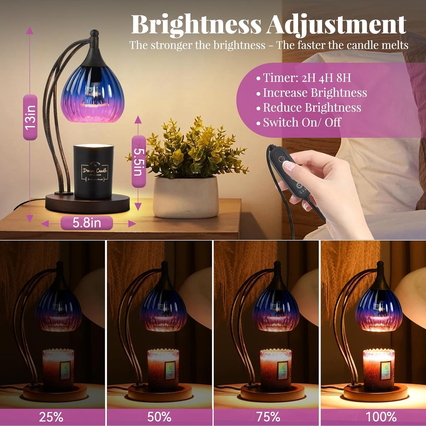 Candle Warmer Lamp with Timer Dimmer - Electric Light Wax Warmer for Jar Candles - Lamp with 2 Bulbs, Unique Birthday Gifts for Women Mom House Warming Gifts New Home Decor