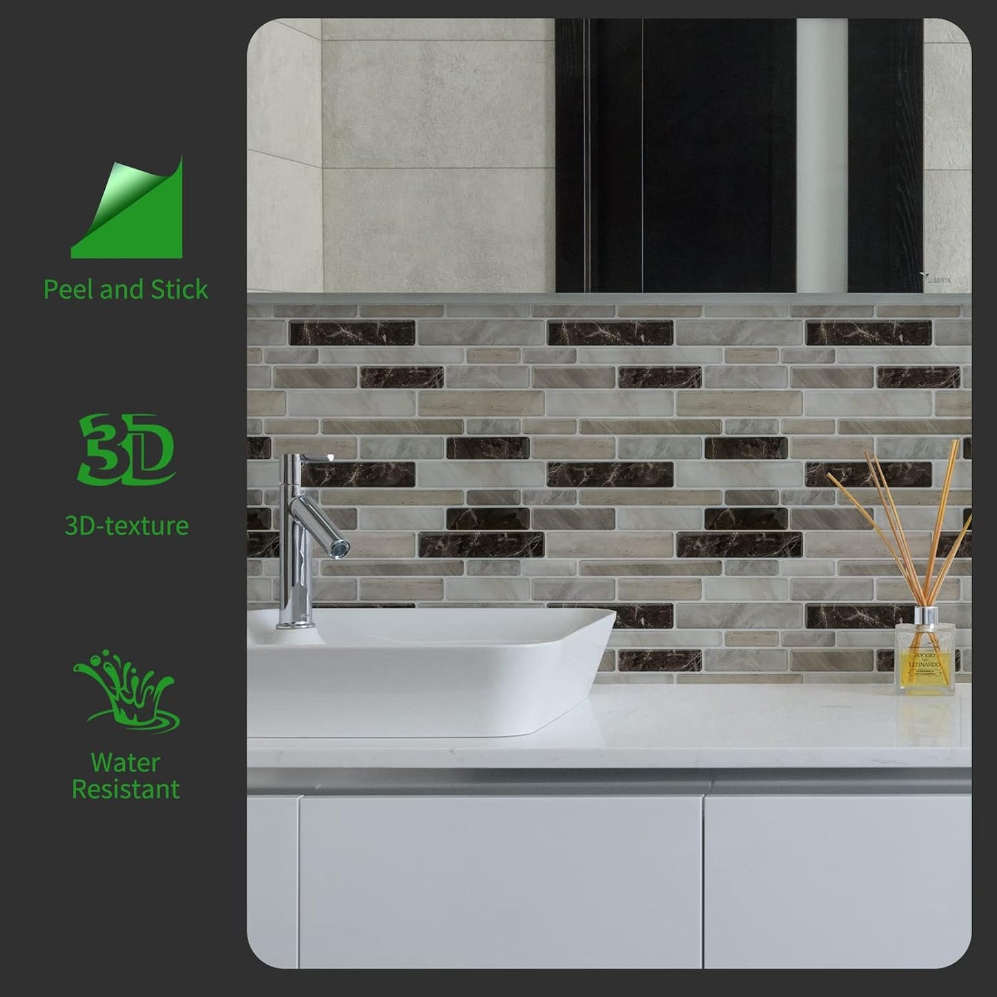 WOWSTAR 10-Sheet Peel and Stick Backsplash Tile for Kitchen, Back Splash Stick On Tiles for Kitchen Wall (Grey and Blue)