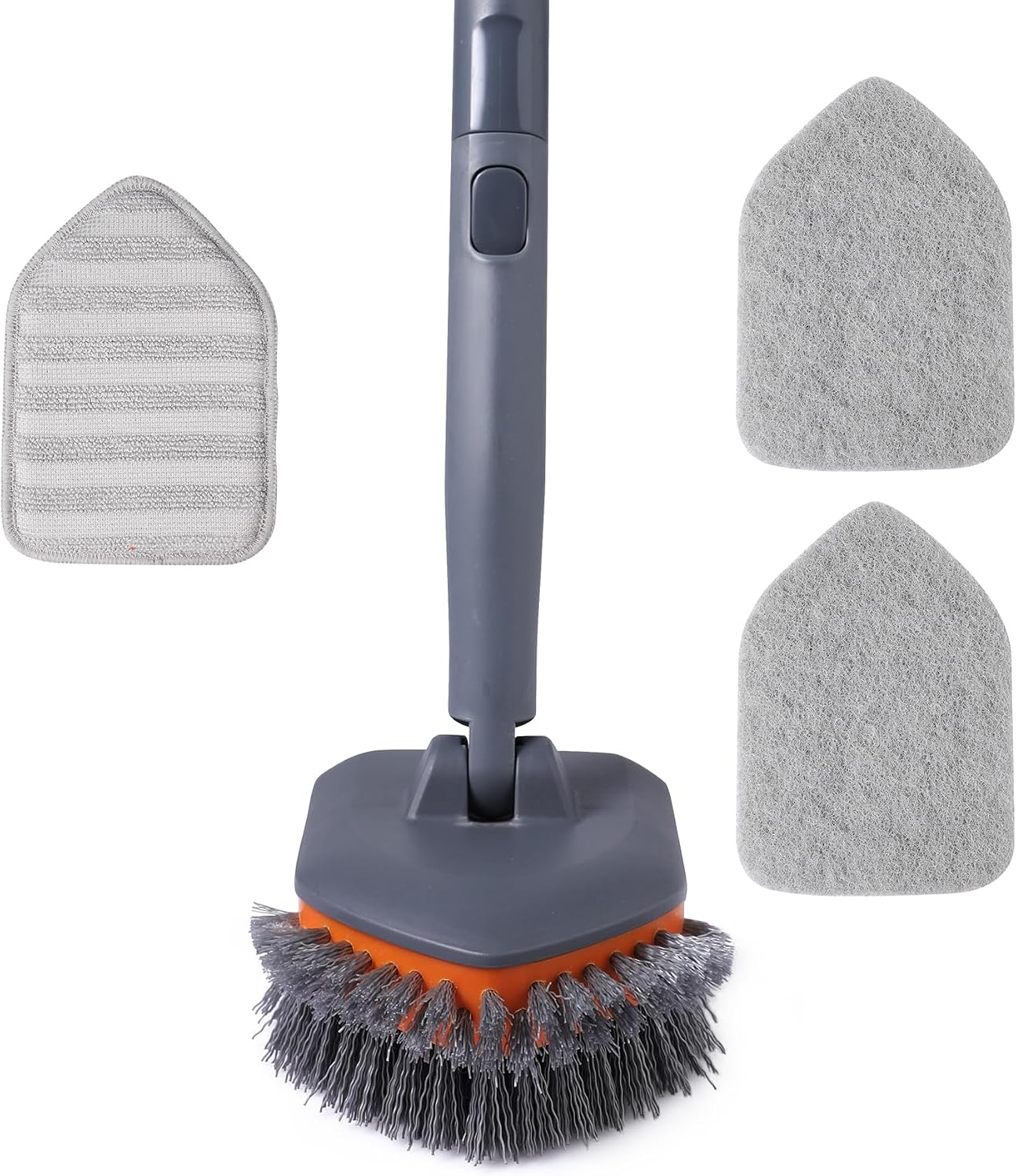 CLEANHOME Tile Tub Scrubber Brush with 3 Different Function Cleaning Heads and 56" Extendable Long Handle-No Scratch Shower Scrubber for Cleaning Bathroom Kitchen Toilet Wall,Bathtub,Sink,Grey