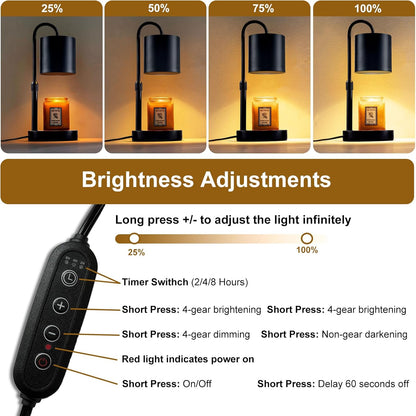Briever Dimmable Candle Warmer Lamp with Timer, Height Adjustable Electric Candle Wax Warmer, Christmas Birthday Gifts for Women Mom, House Warming Gifts New Home Room Decor, Walnut Solid Wood Base