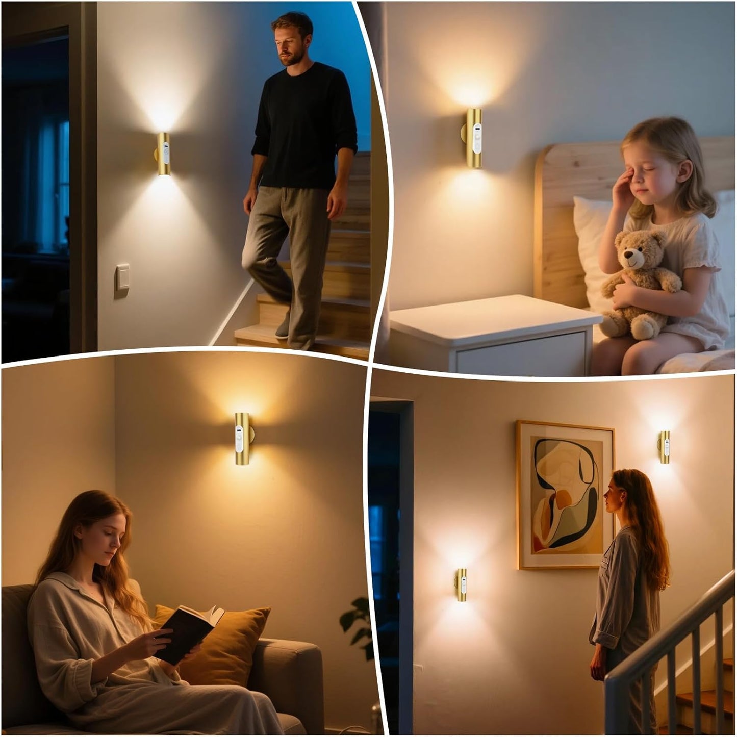 Battery Operated Wall Sconce Set of 2, Magnetic Stick on Wall Lights Rechargeable Motion Sensor Night Lights Indoor with Remote Control, Wireless Up and Down Wall Sconces, 3 Modes Dimmable, Aluminum