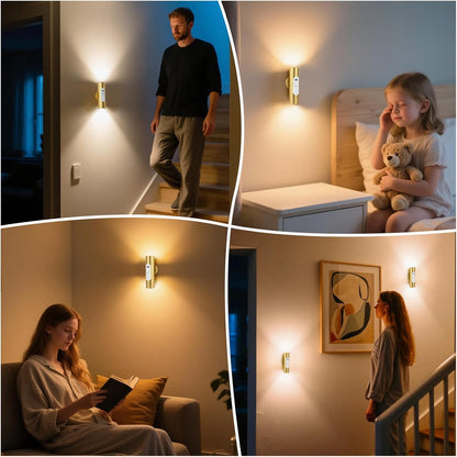 Battery Operated Wall Sconce Set of 2, Magnetic Stick on Wall Lights Rechargeable Motion Sensor Night Lights Indoor with Remote Control, Wireless Up and Down Wall Sconces, 3 Modes Dimmable, Aluminum