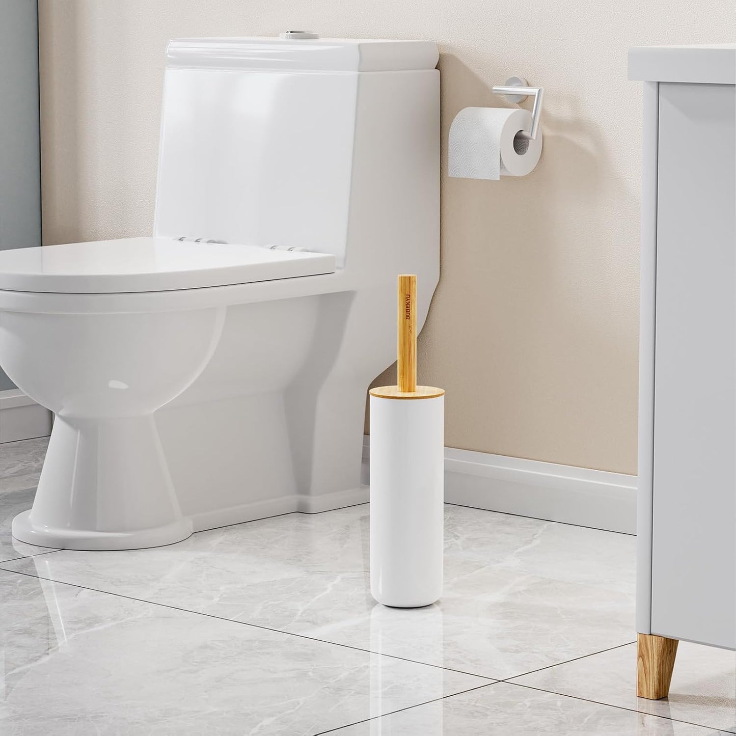 SUBEKYU Toilet Brush, Toilet Bowl Brush and Holder Set, Bathroom Toilet Bowl Cleaner Scrub Brush Set Scrubber for Deep Cleaning, White