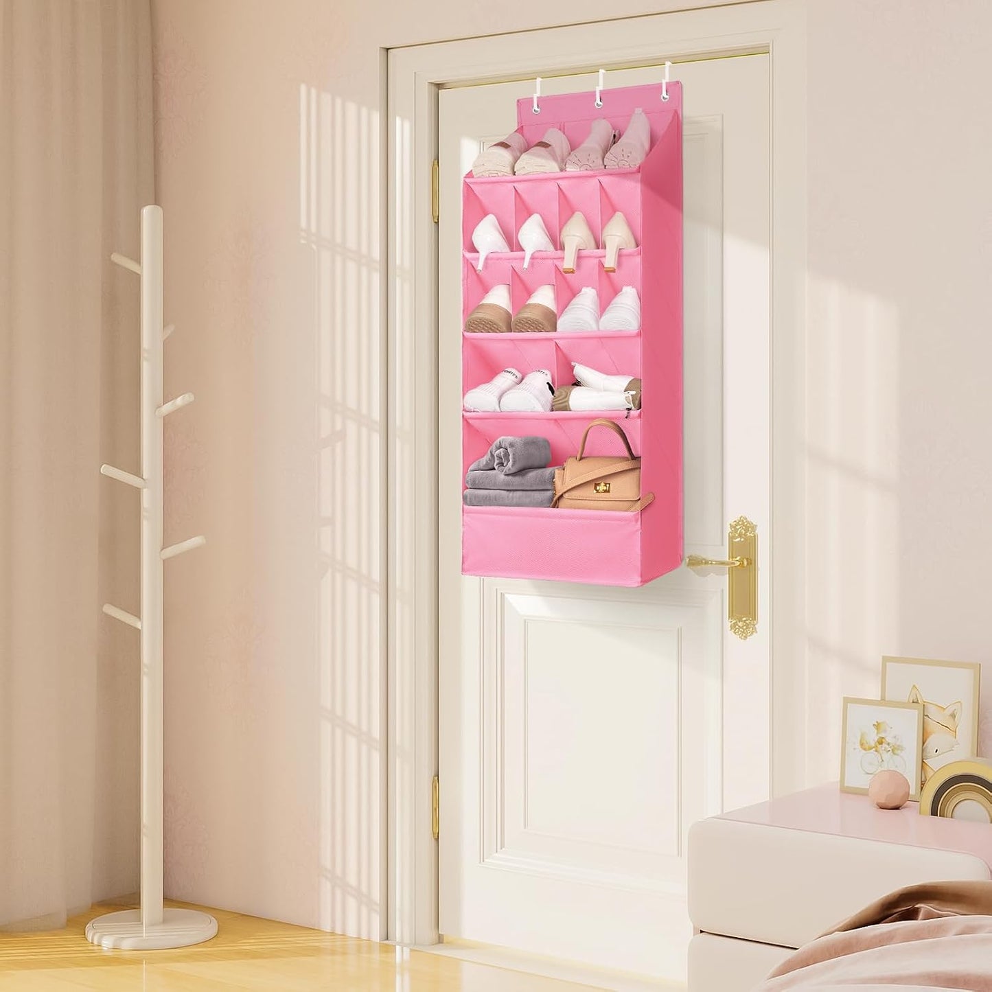 FENTEC 1 Pack Over-the-Door-Shoe-Organizers,Hanging Organizers with Large Pocket Shoe Holder Hanging Shoe Rack for Closet Shoe Organizer for Wall, Over Door Organizer with 15 Pockets Gray