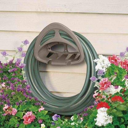 Suncast 2 Pack Hangout HH150 Outdoor Wall Mounted Durable Resin Garden Hose Holder with Accessories Shelf, Designed for 150 Foot Garden Hoses, Taupe