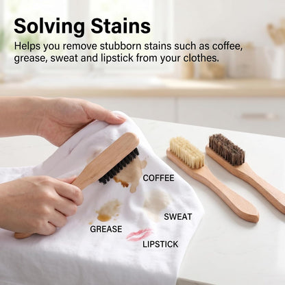 Gjinxi 3pcs Wood Laundry Stain Brush Set Tough Stain Remover Boar Bristle Brushes for Cleaning Clothes Furniture Fabric Leather Sofas Knits Cotton Linens Shoes Car Seats Boots Bags Hat Cashmere Wool