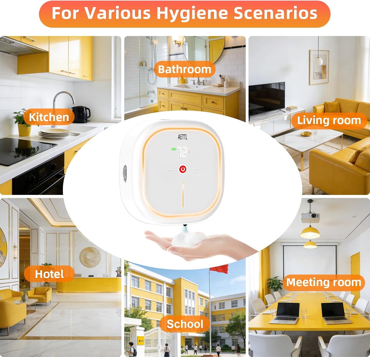 Automatic Foam Soap Dispenser Touchless Wall Mounted, USB-C Rechargeable with Smart Screen Temperature Display & Ambient Light, 7 Adjustable Levels, 16.9 oz for Kitchen Bathroom Commercial,White