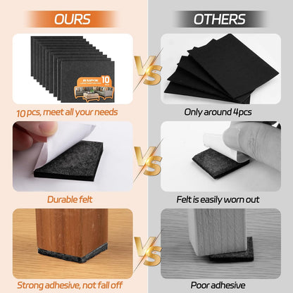 Felt Furniture Pads 10pcs 8" x 6" Adhesive Large Felt Pads, Cuttable Chair Leg Pads, Hardwood Floor Protectors for Furniture, Black