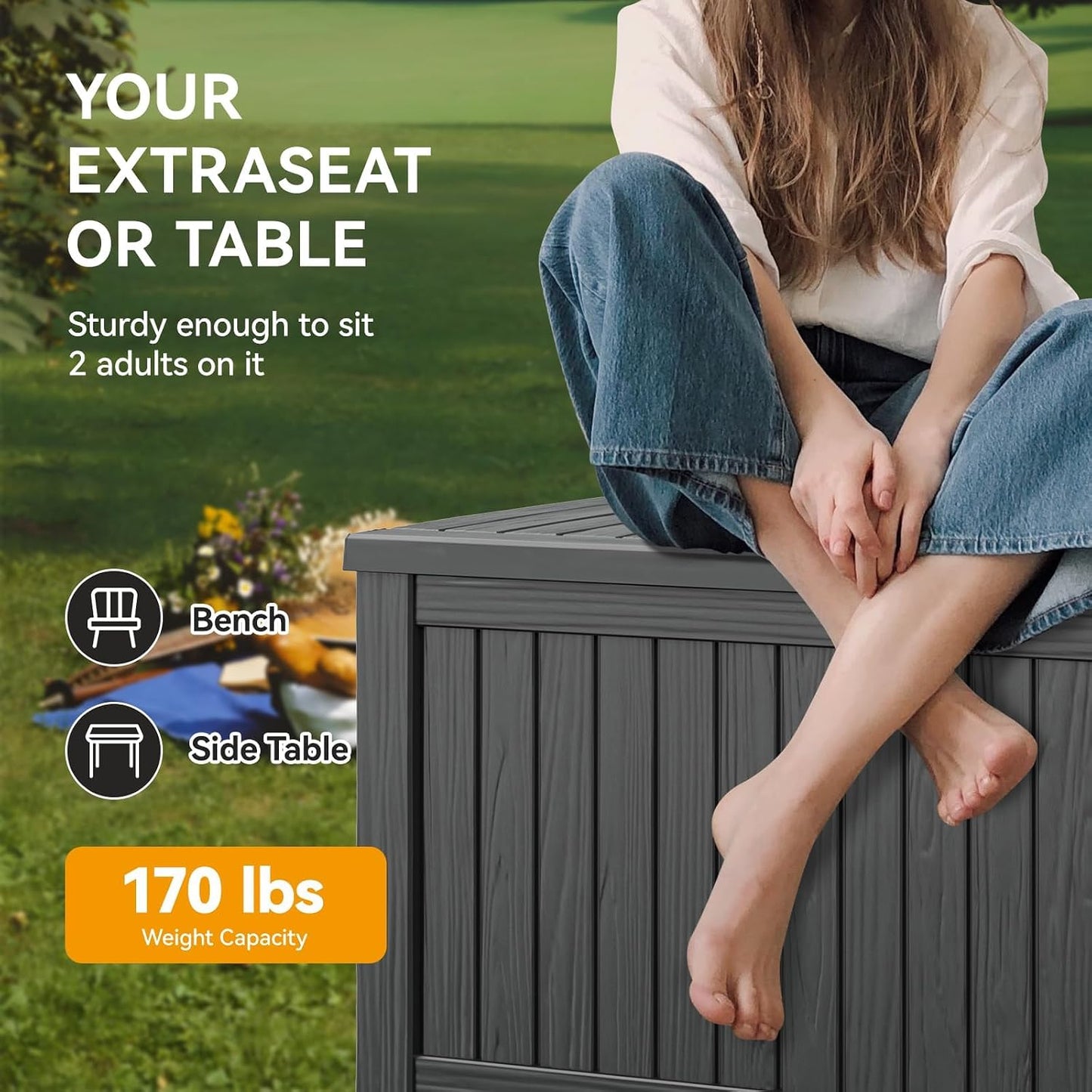 Outdoor Storage Box, 31 Gallon Resin Deck Boxes Outdoor Waterproof For Patio Furniture, Garden Tools, Pool Supplies, Lockable And UV Resistant (Rattan Gray)